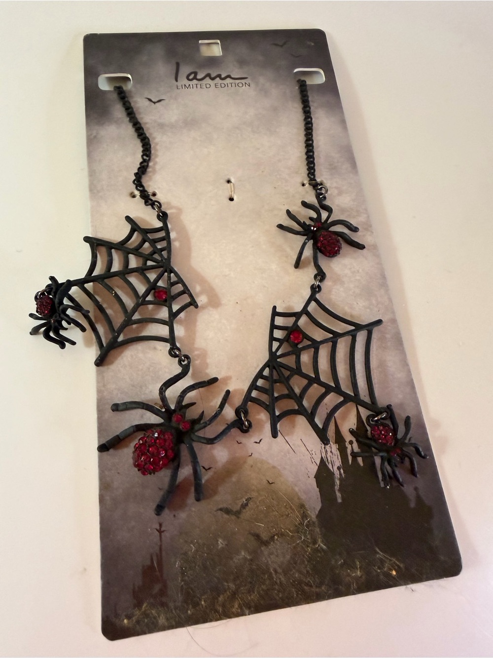 I Am Limited Edition Spider Web Necklace with Red Rhinestone look